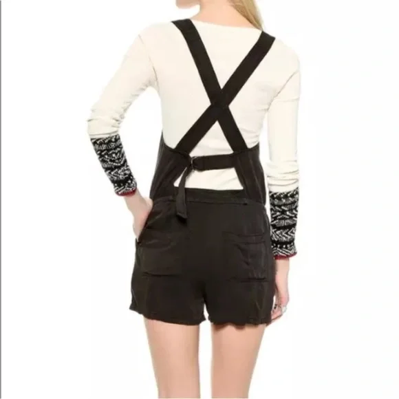Free People Black Basically Backless Shortalls Overalls Shorts XS rare - Picture 2 of 8
